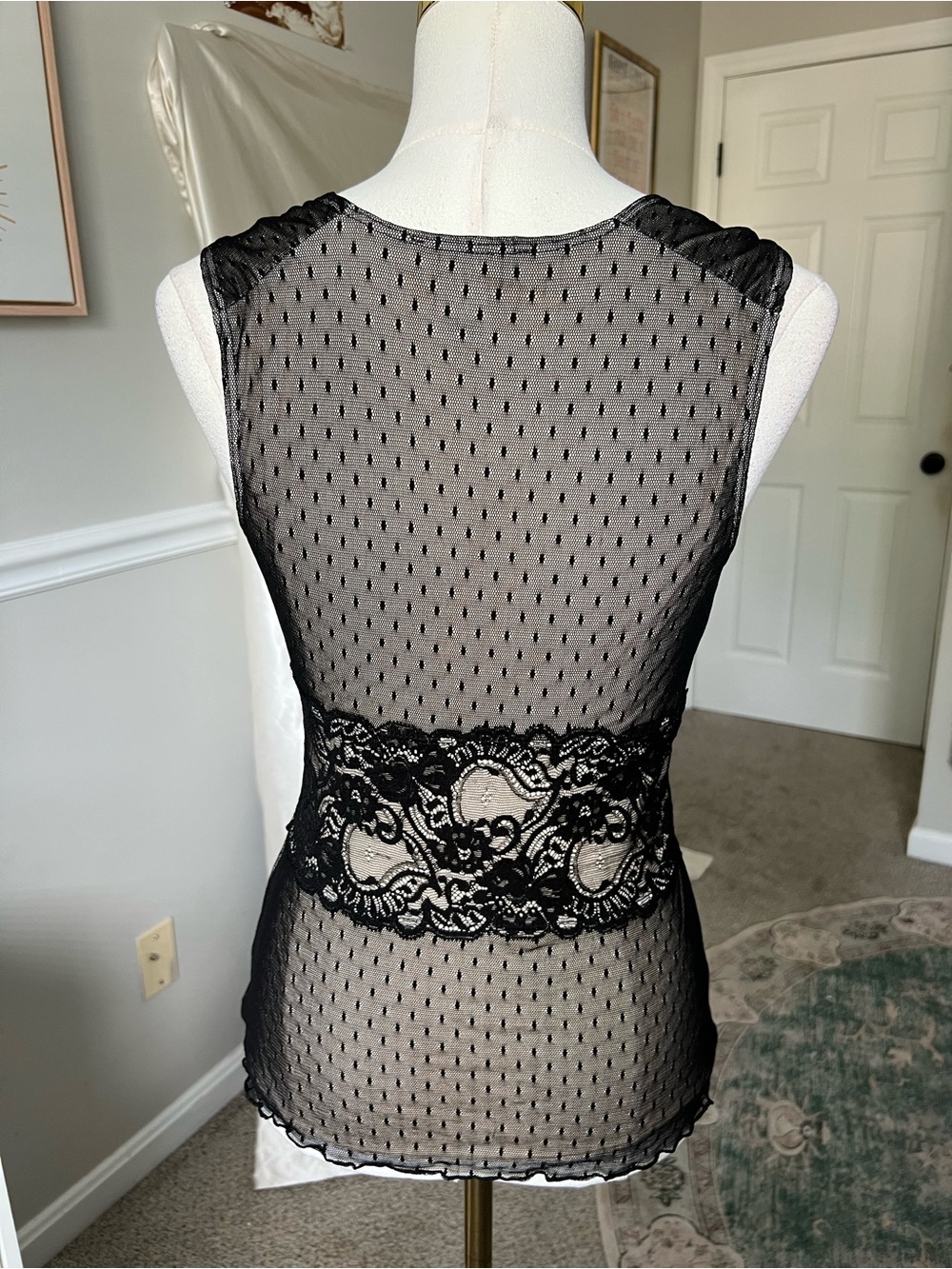 White House Black Market Black Swiss Dot Lace Mesh Tank - Picture 3 of 4